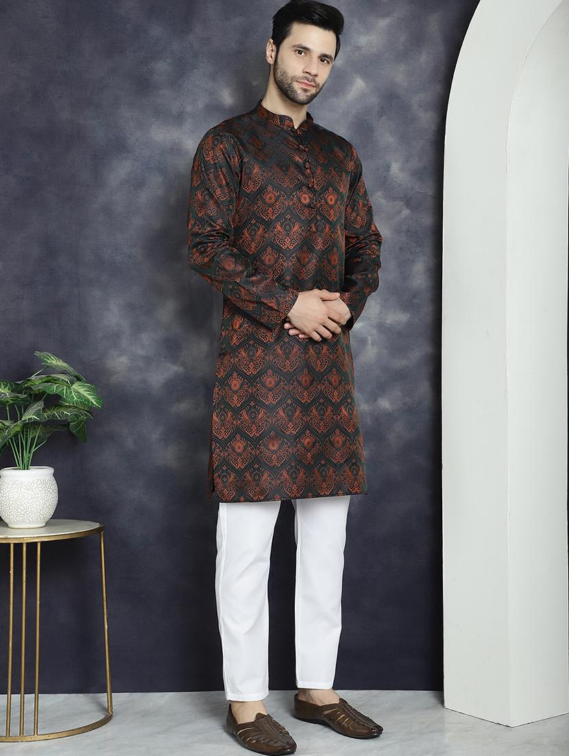 men mandarin neck kurta pyjama ethnic wear set - 21018262 - Standard Image - 2