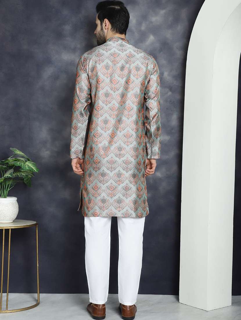 silver silk blend kurta churidar ethnic wear set - 21018265 -  Standard Image - 2
