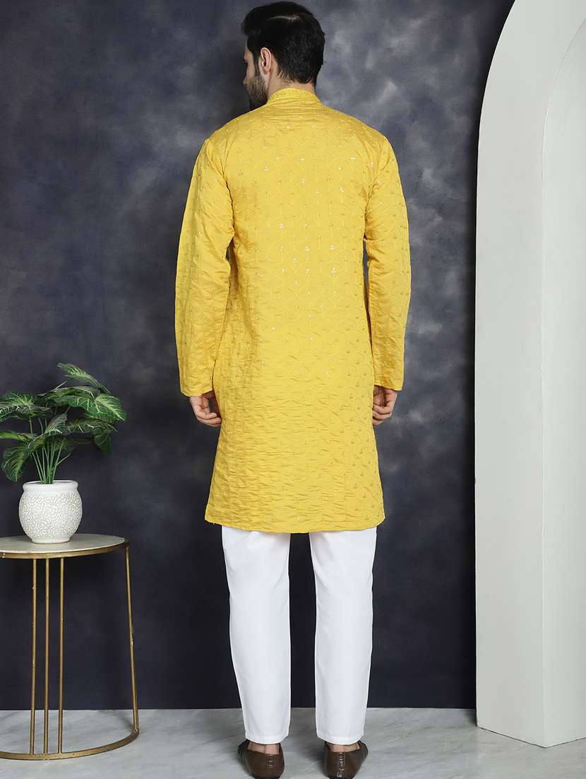 mustard silk blend kurta churidar ethnic wear set - 21018268 - Standard Image - 2