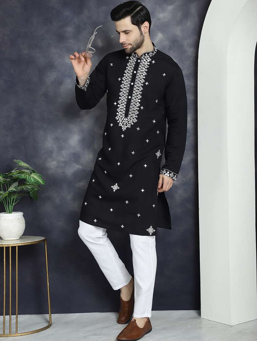 black silk blend kurta churidar ethnic wear set