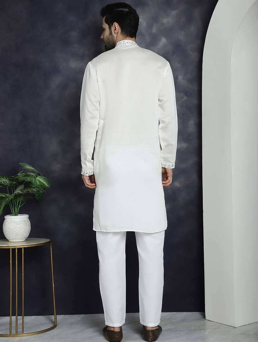 white silk blend kurta churidar ethnic wear set - 21018273 -  Standard Image - 2