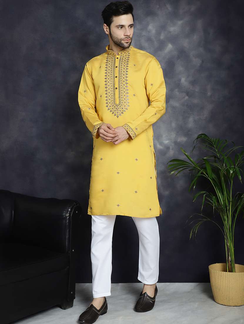 mustard silk blend kurta churidar ethnic wear set