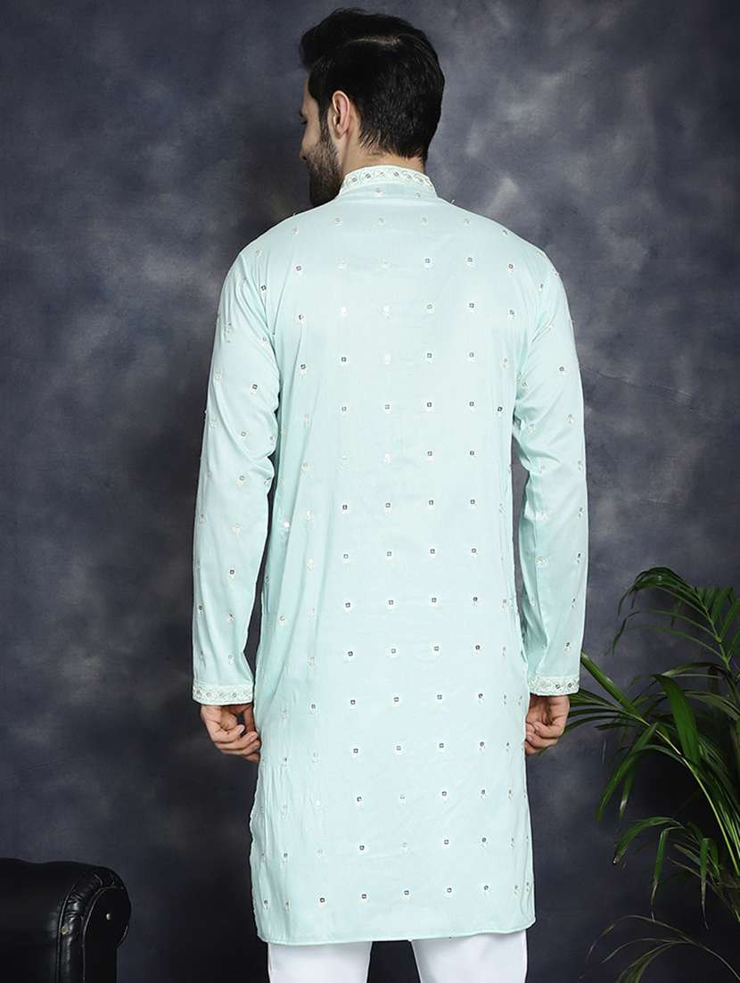 light blue silk blend long kurta - 21018292 -  Standard Image - 2