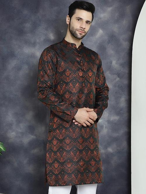 men bronze silk blend straight kurta - 21018298 - Standard Image - 0