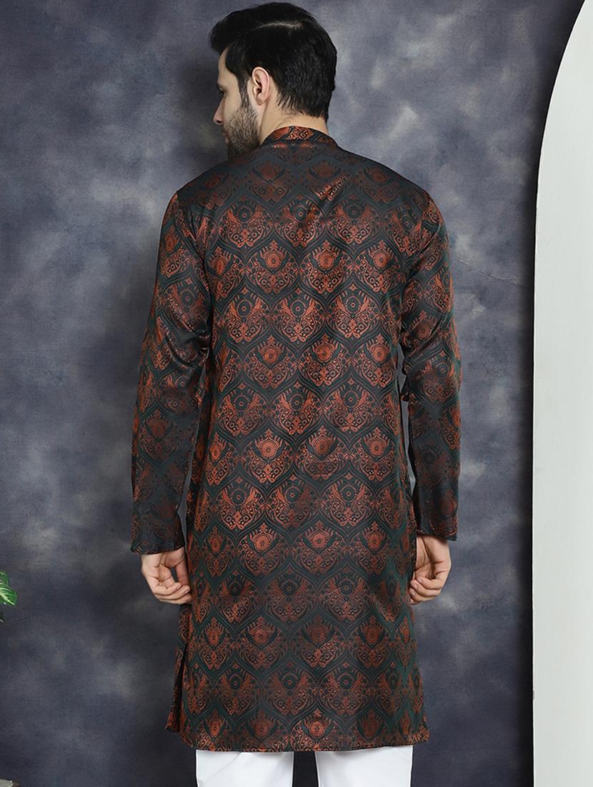men bronze silk blend straight kurta - 21018298 - Standard Image - 2