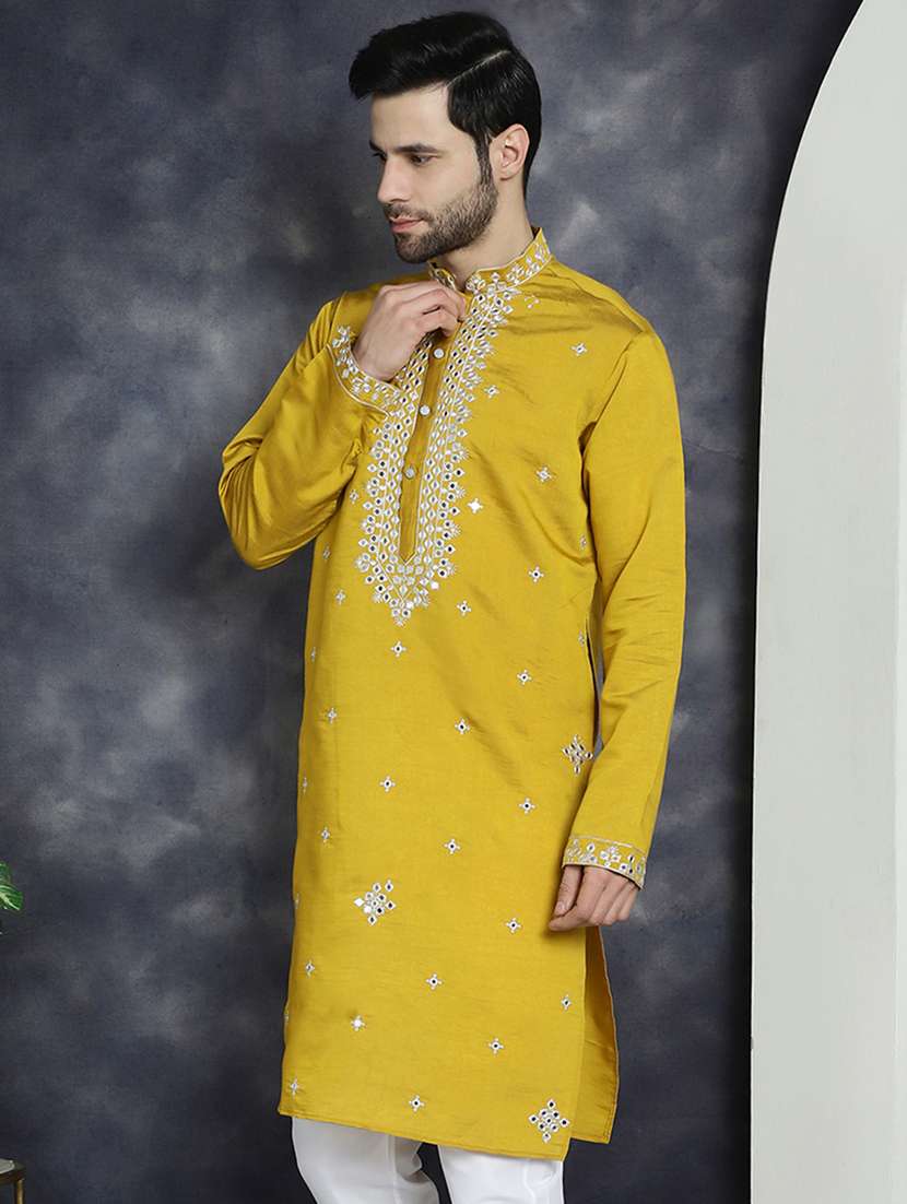 mustard silk blend long kurta