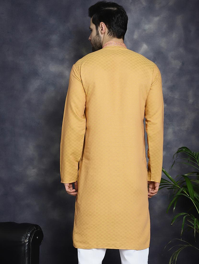 orange silk blend long kurta - 21018312 - Standard Image - 2