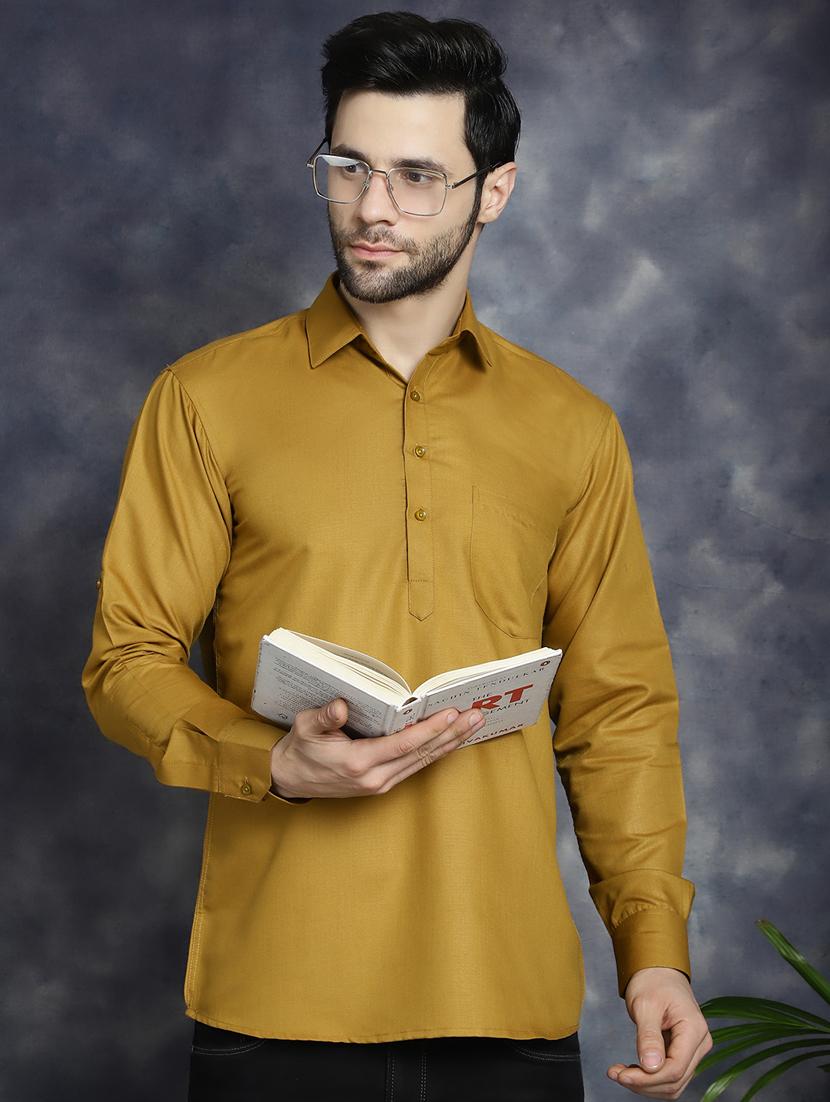 khakhi cotton short kurta - 21018317 - Standard Image - 2