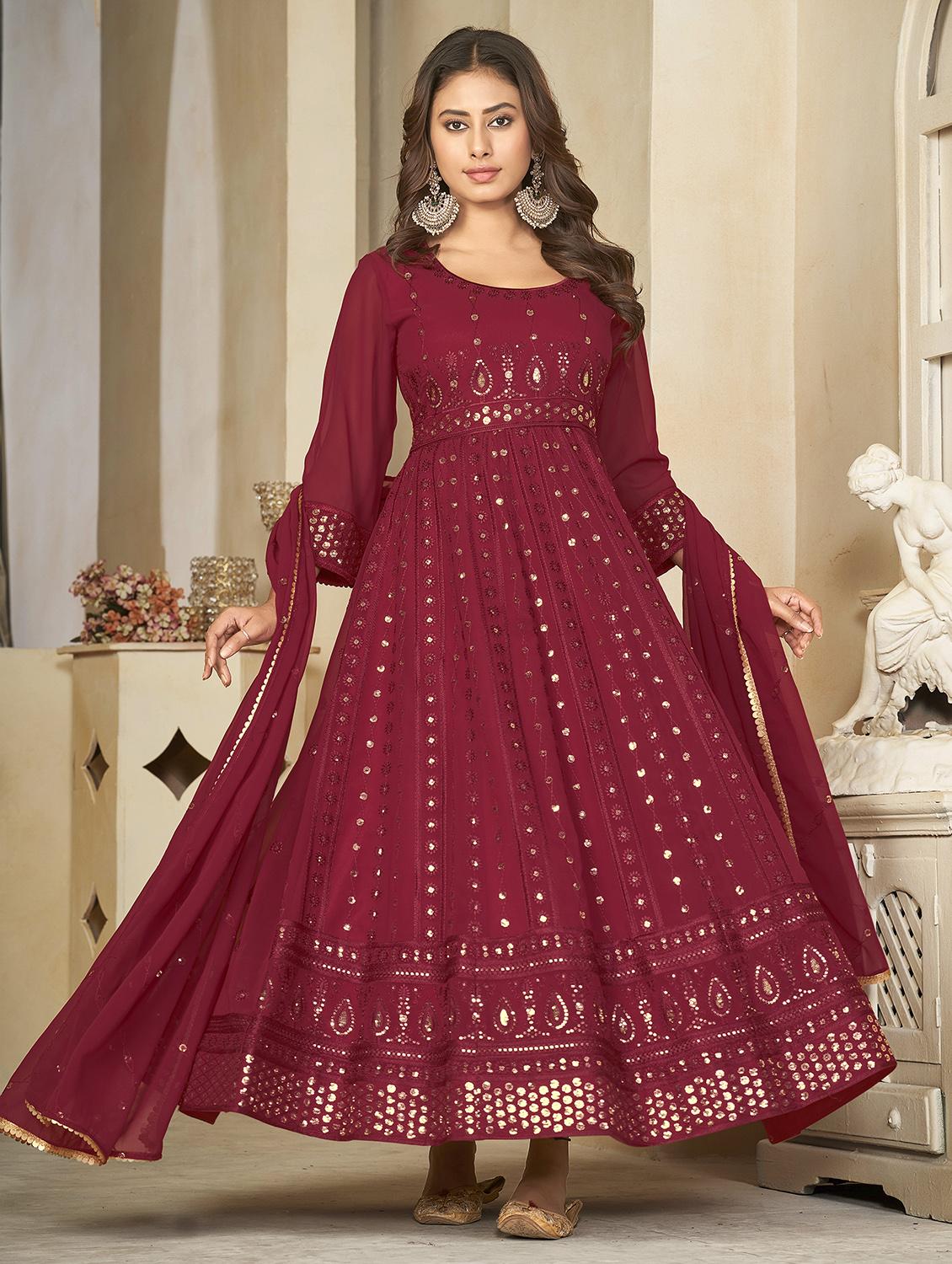 mirror work ethnic gown with dupatta - 21018616 - Standard Image - 2