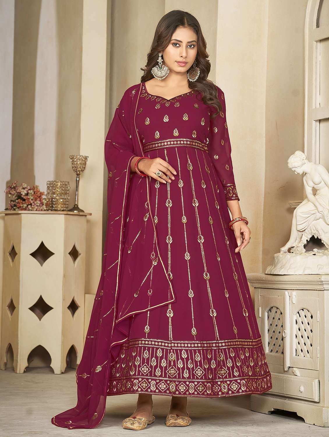 embroidered ethnic gown with dupatta 
