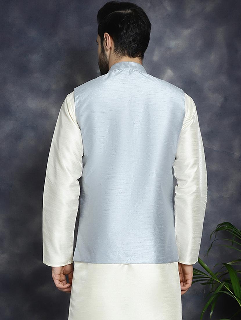 grey silk blend nehru jacket - 21018651 - Standard Image - 2