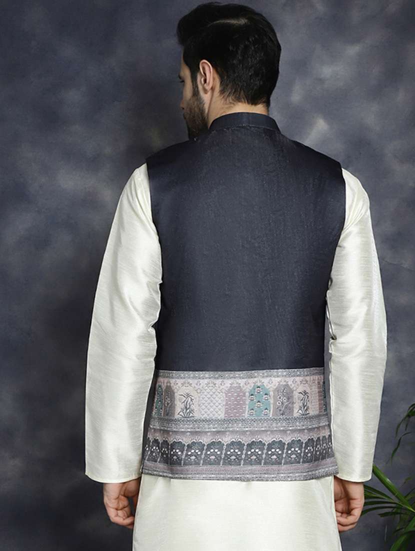 black silk blend nehru jacket - 21018655 -  Standard Image - 2