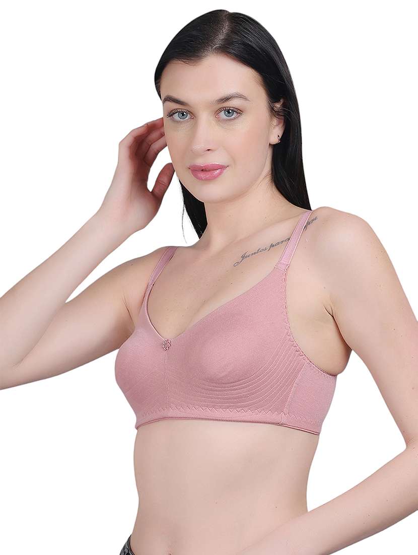 solid pink cotton regular bra - 21018661 -  Standard Image - 2