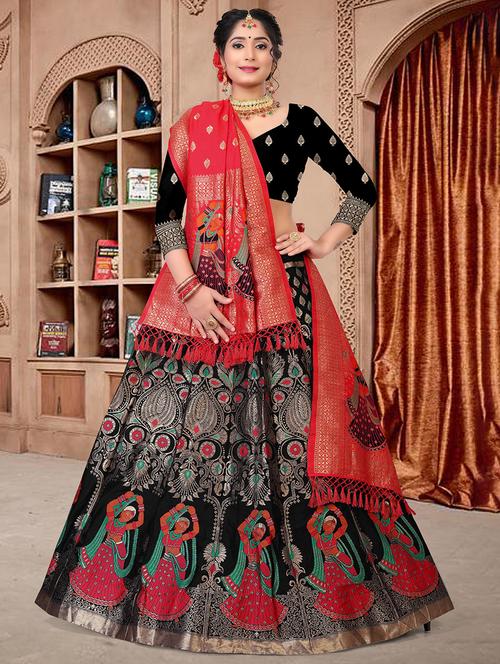 black self design lehenga set - 21019009 -  Standard Image - 0