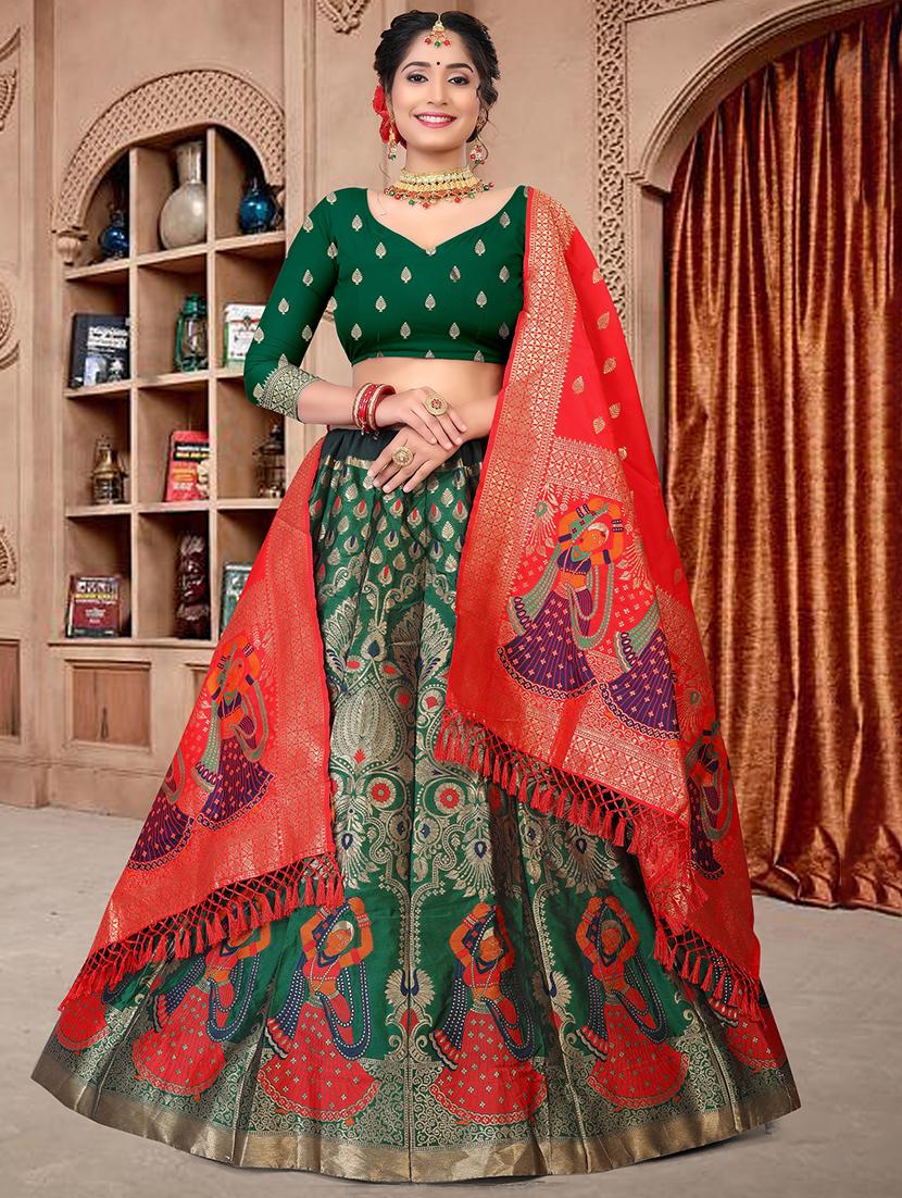 green self design lehenga set - 21019011 - Zoom Image - 0