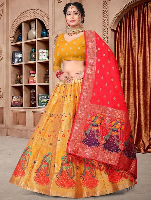 yellow self design detailed lehenga set - 21019013 -  Standard Image - 0