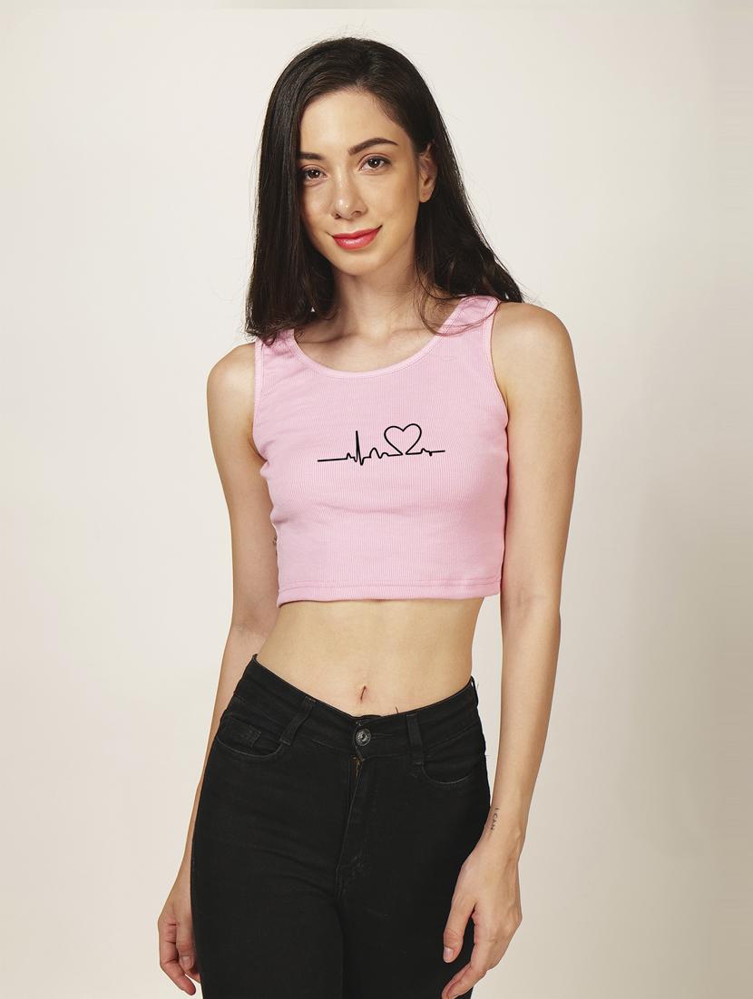 pink front printed casual crop top - 21020054 - Zoom Image - 0