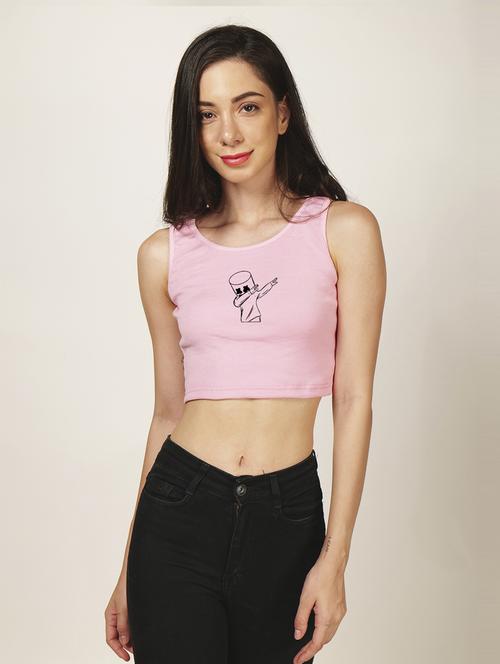 pink front printed casual crop top - 21020072 -  Standard Image - 0