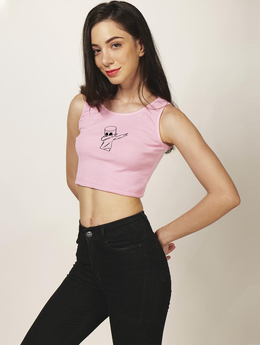 pink front printed casual crop top - 21020072 - Standard Image - 2