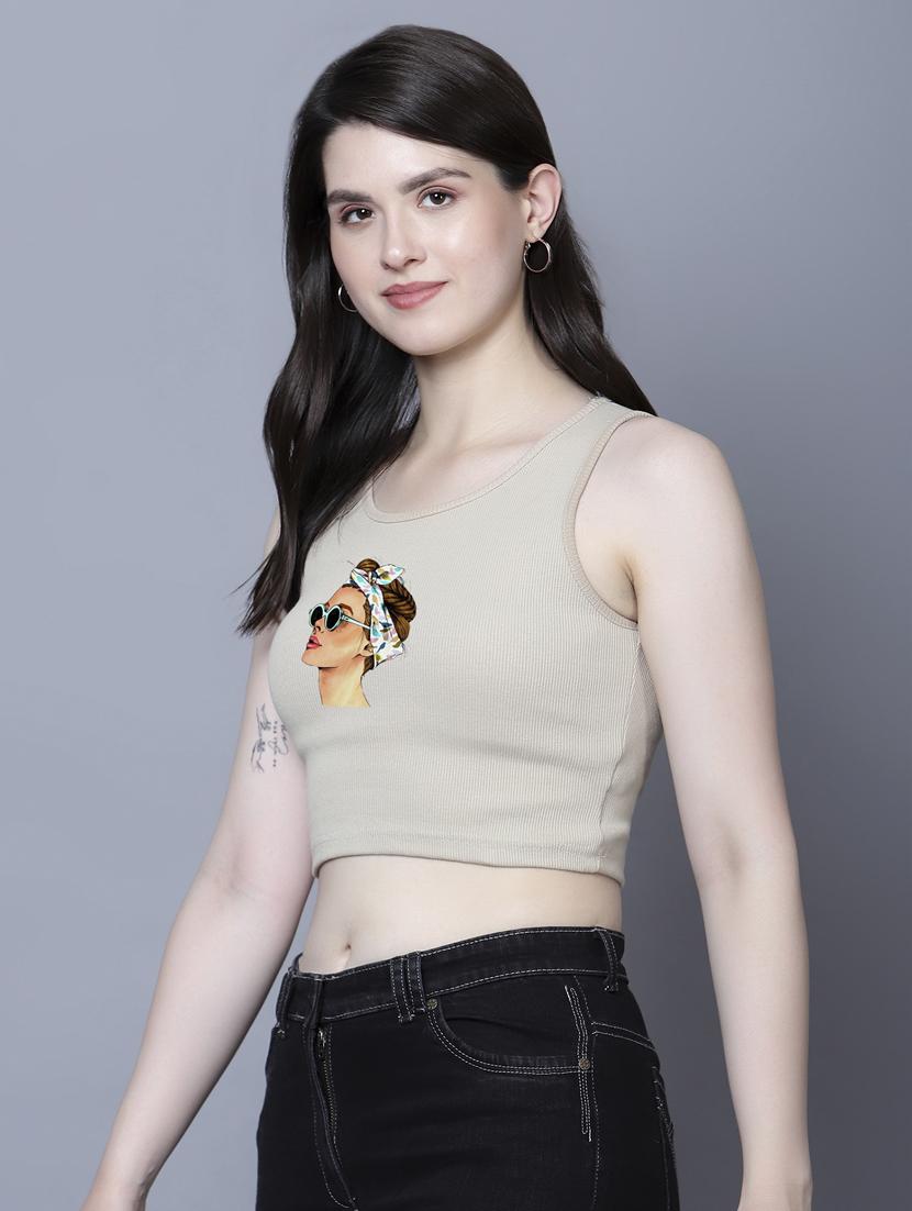 women round neck crop tank top - 21020147 - Standard Image - 2