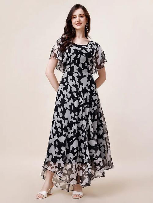 women printed georgette fit & flare dress - 21020242 -  Standard Image - 0