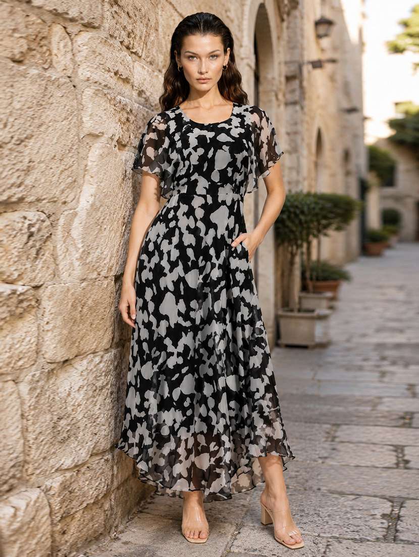 women printed georgette fit & flare dress