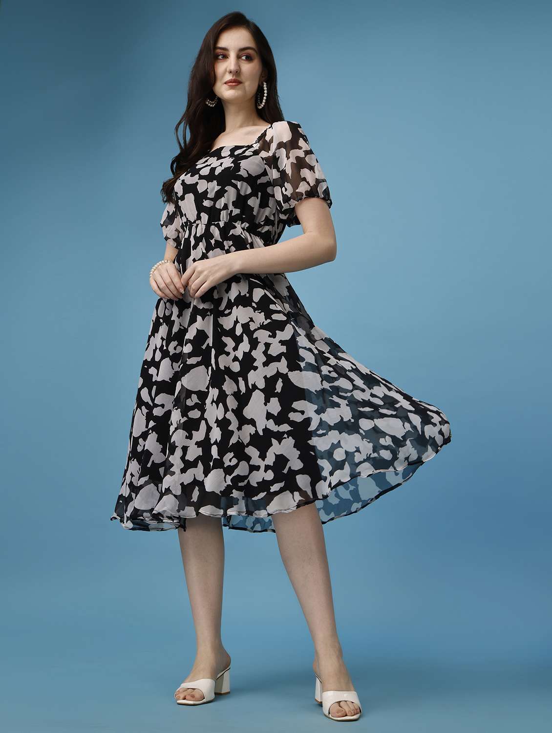 women black printed fit & flare dress
