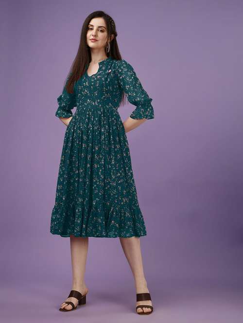multi colored georgette fit & flare dress - 21020266 -  Standard Image - 0
