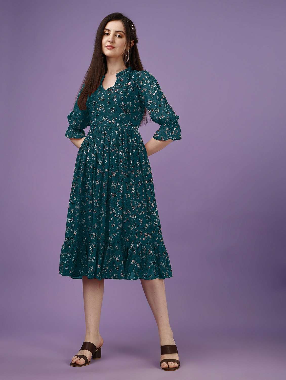 multi colored georgette fit & flare dress - 21020266 -  Zoom Image - 0