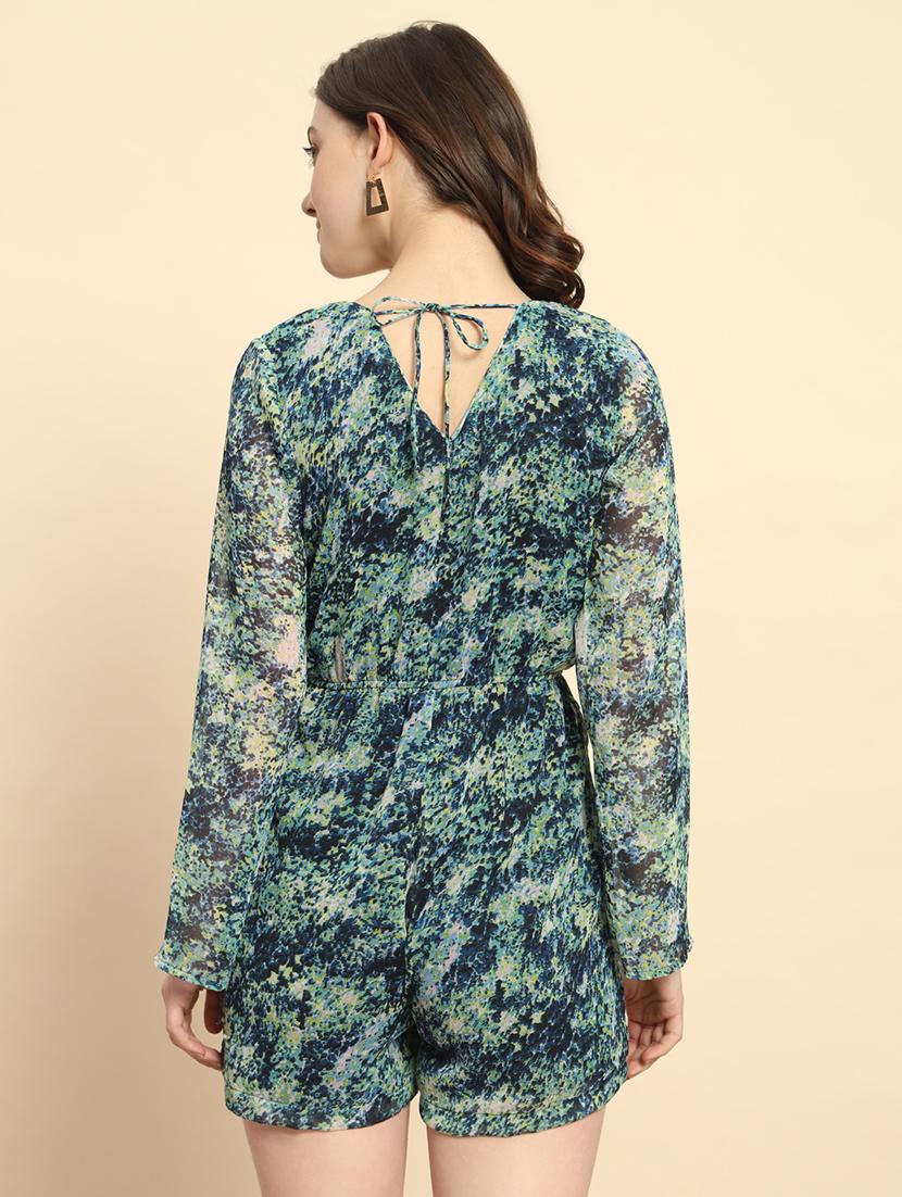 green printed detailed casual jumpsuit - 21020444 - Standard Image - 2
