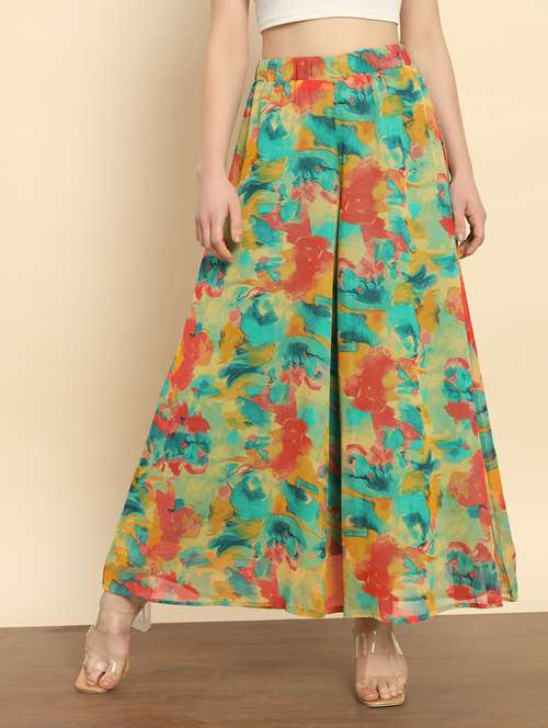 women multi colored flared palazzo - 21020448 - Standard Image - 0