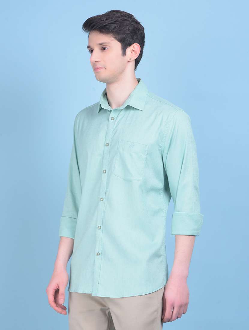 green linen blend casual shirt - 21020998 - Standard Image - 2