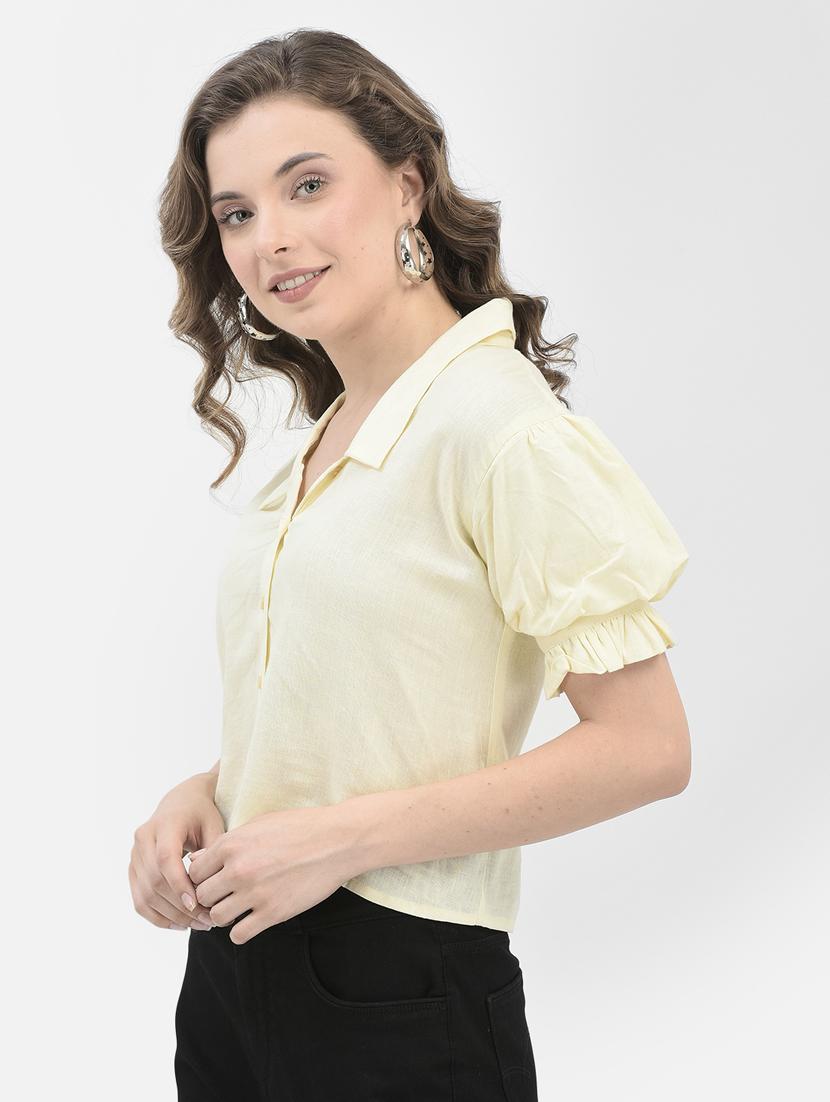 women yellow solid crop shirt - 21021295 - Standard Image - 2