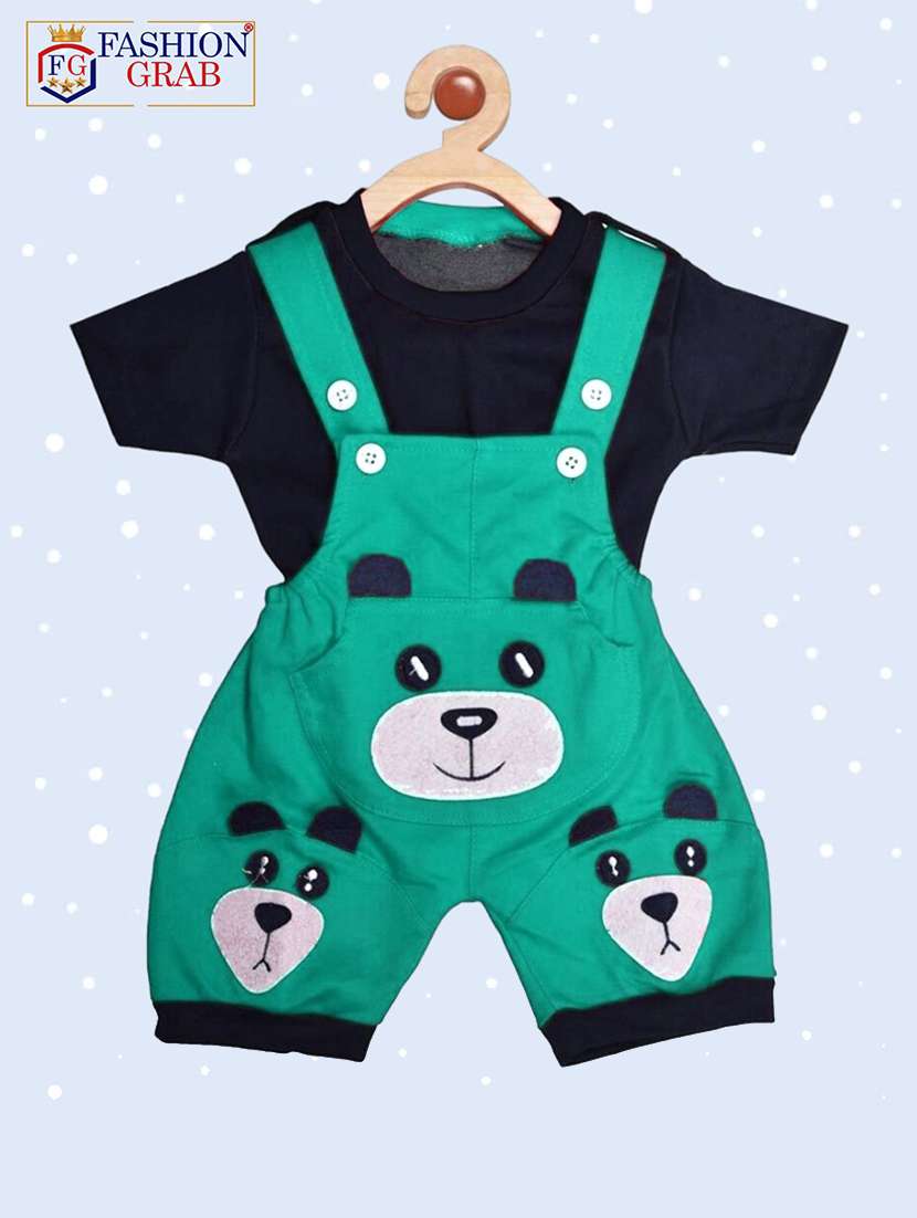 boys round neck printed dungree