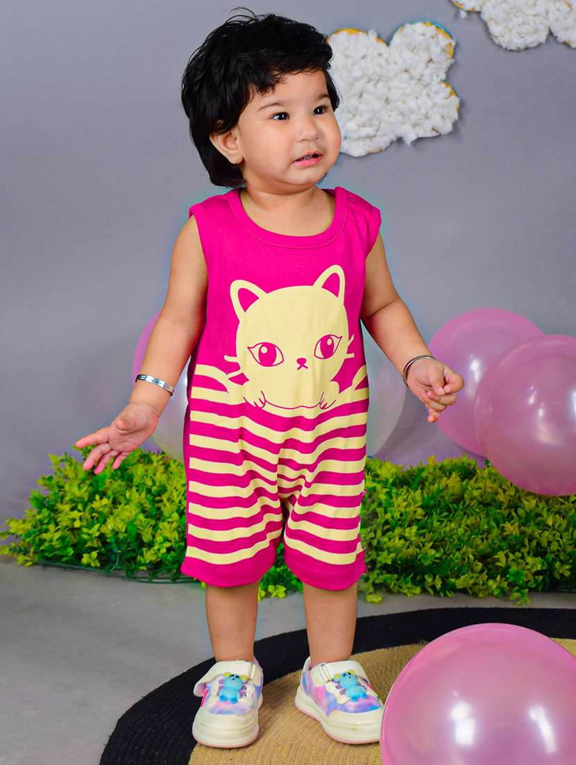 girls pink printed rompers