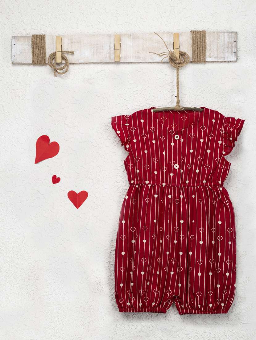 girls red printed rompers
