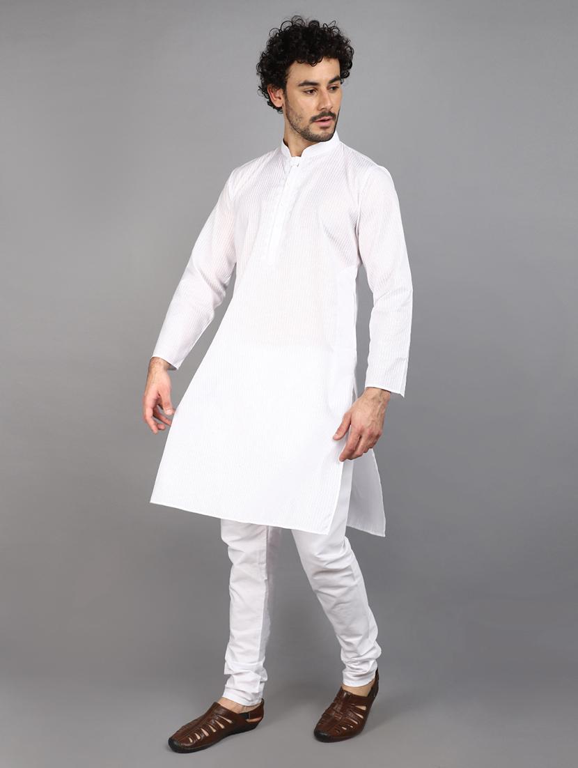white cotton kurta pyjama ethnic wear set - 21022454 - Standard Image - 2