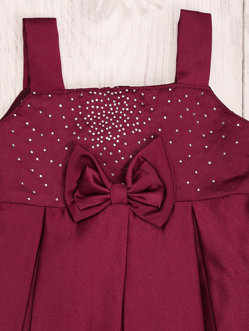 kids solid maroon detailed frock - 21022499 - Standard Image - 2