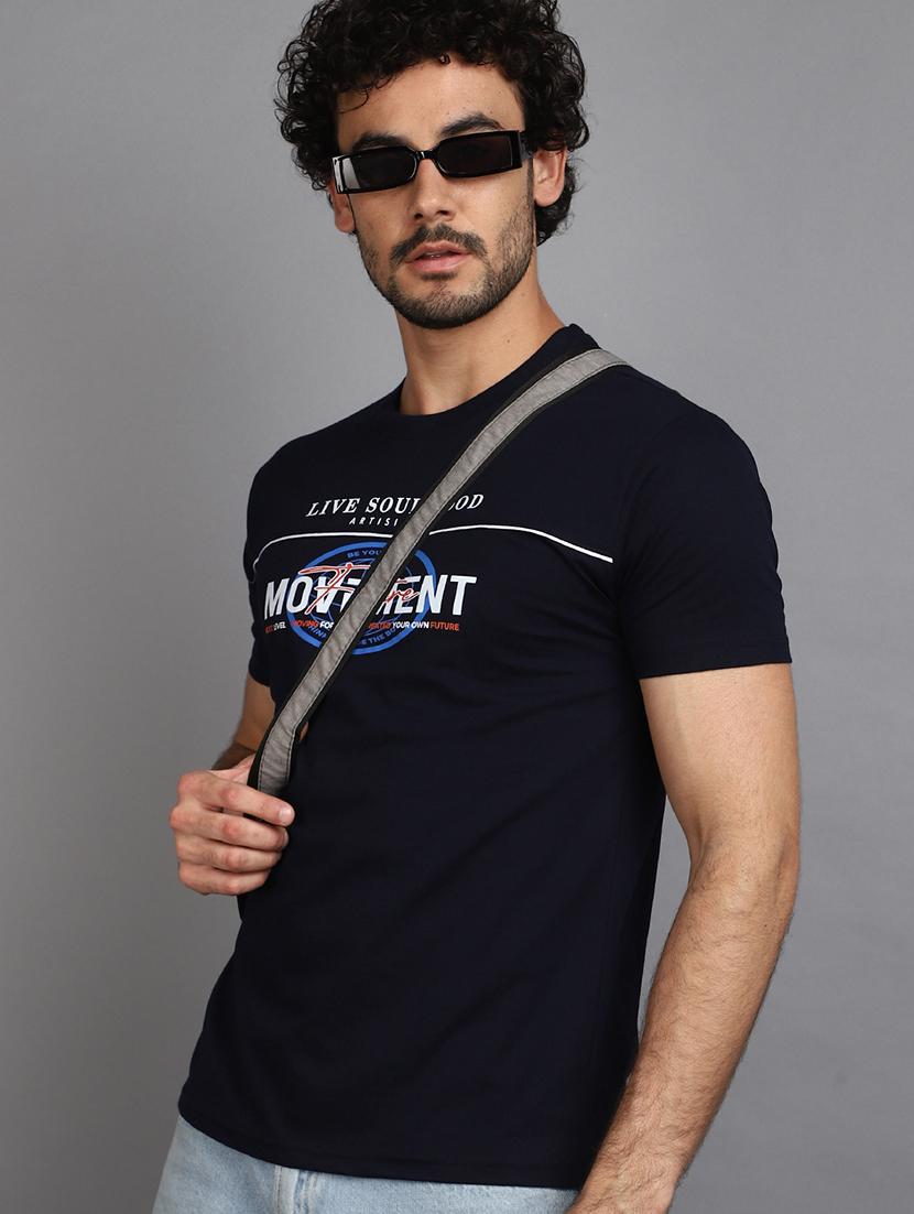 navy blue cotton blend chest print tshirt - 21022546 - Standard Image - 2