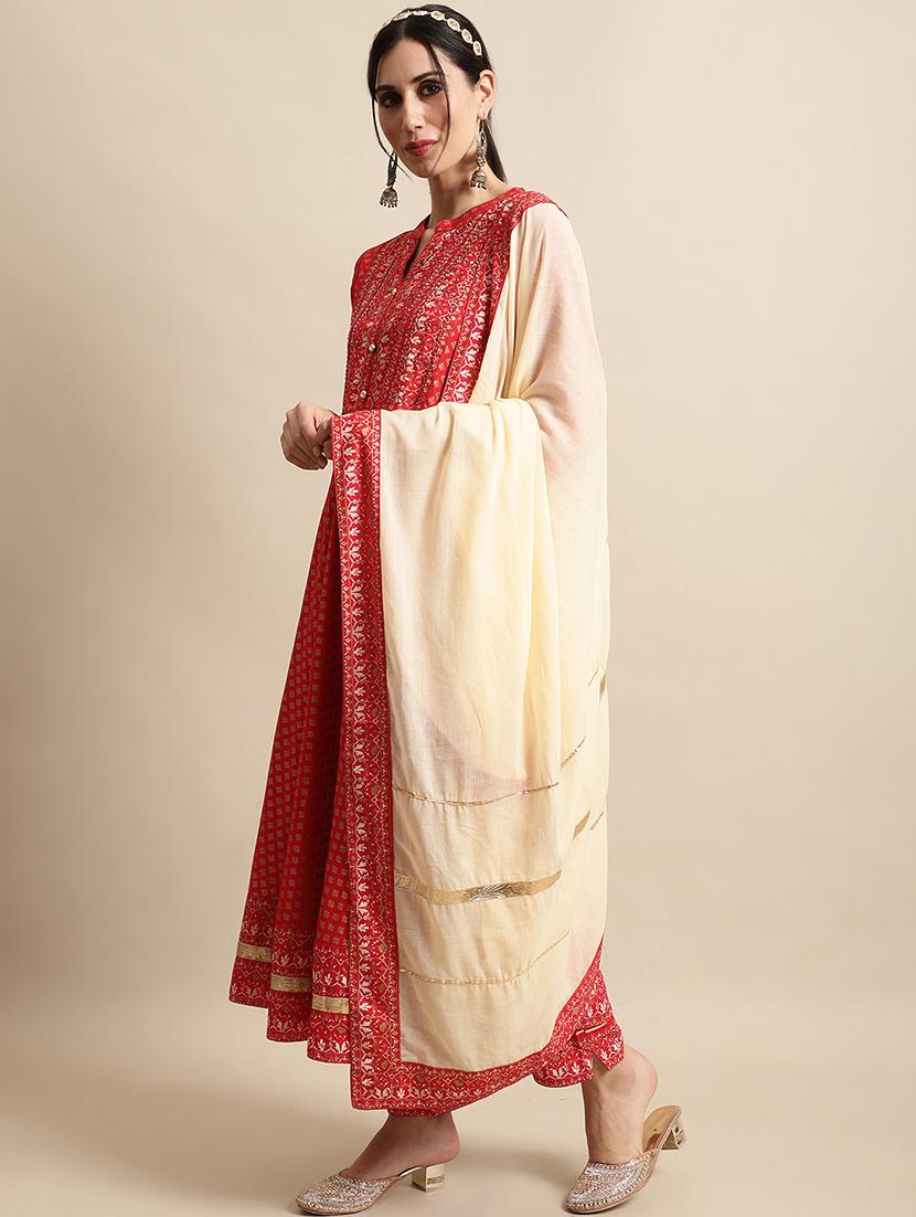women red kurta pant set with dupatta - 21022603 - Standard Image - 2