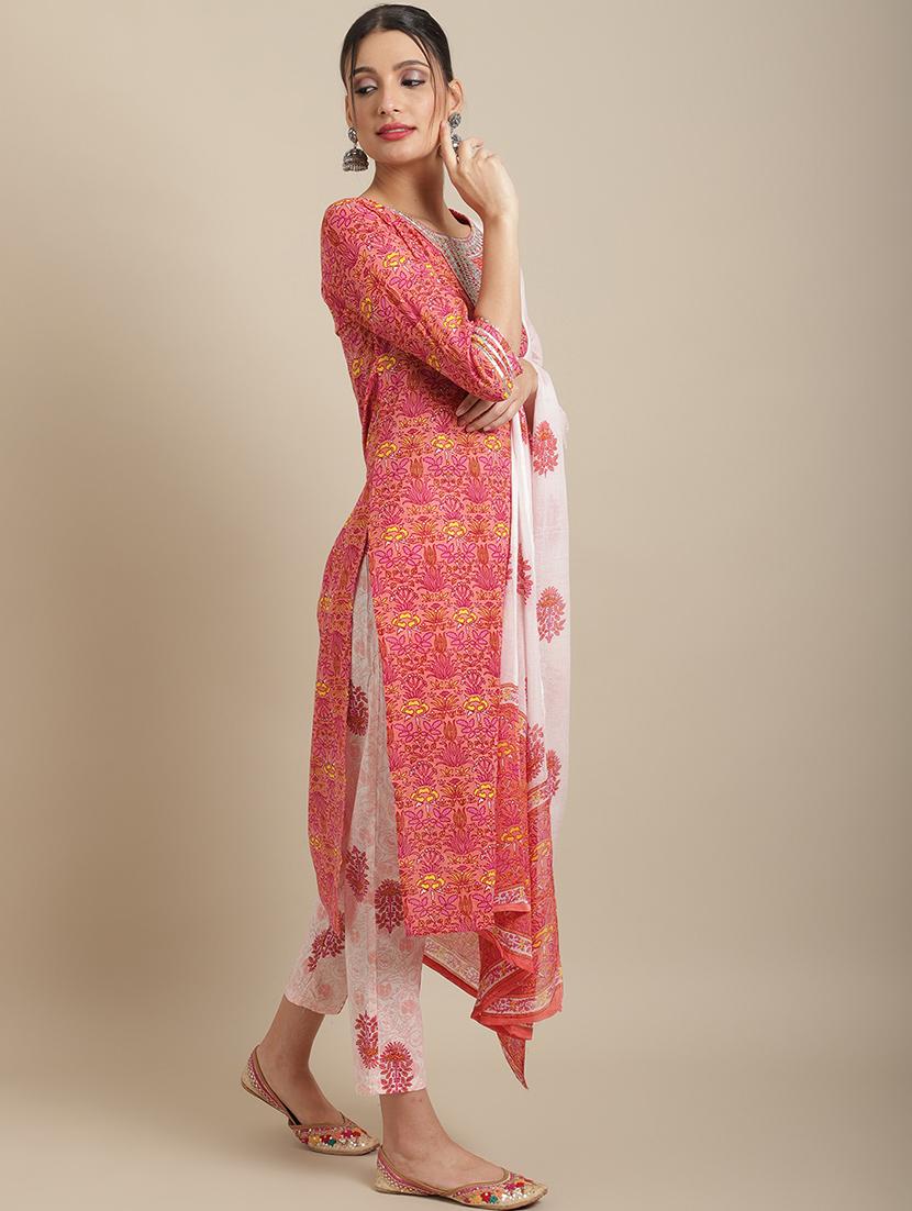 pink cotton kurta pant set - 21022613 - Standard Image - 2