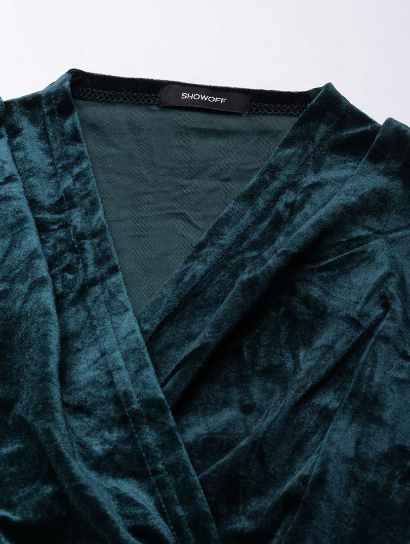 women solid overlap neck bodycon dress - 21023278 -  Standard Image - 7