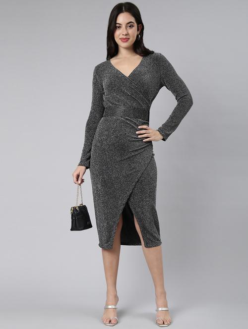 women's overlap neck asymmetric dress - 21023279 - Standard Image - 0
