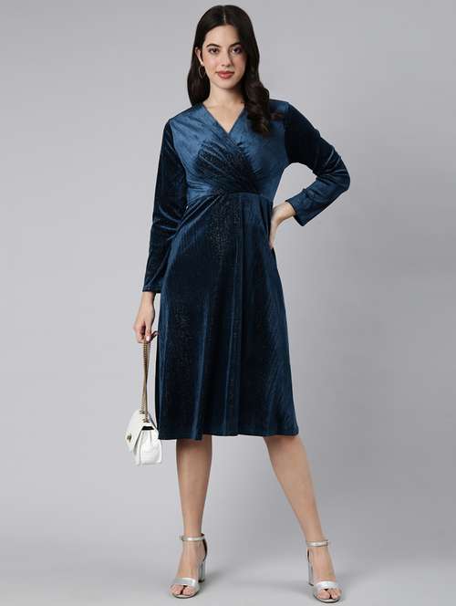women v neck fit & flare dress - 21023298 - Standard Image - 0