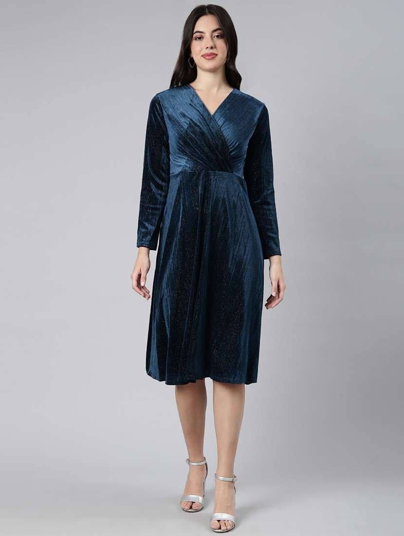 women v neck fit & flare dress - 21023298 - Standard Image - 2