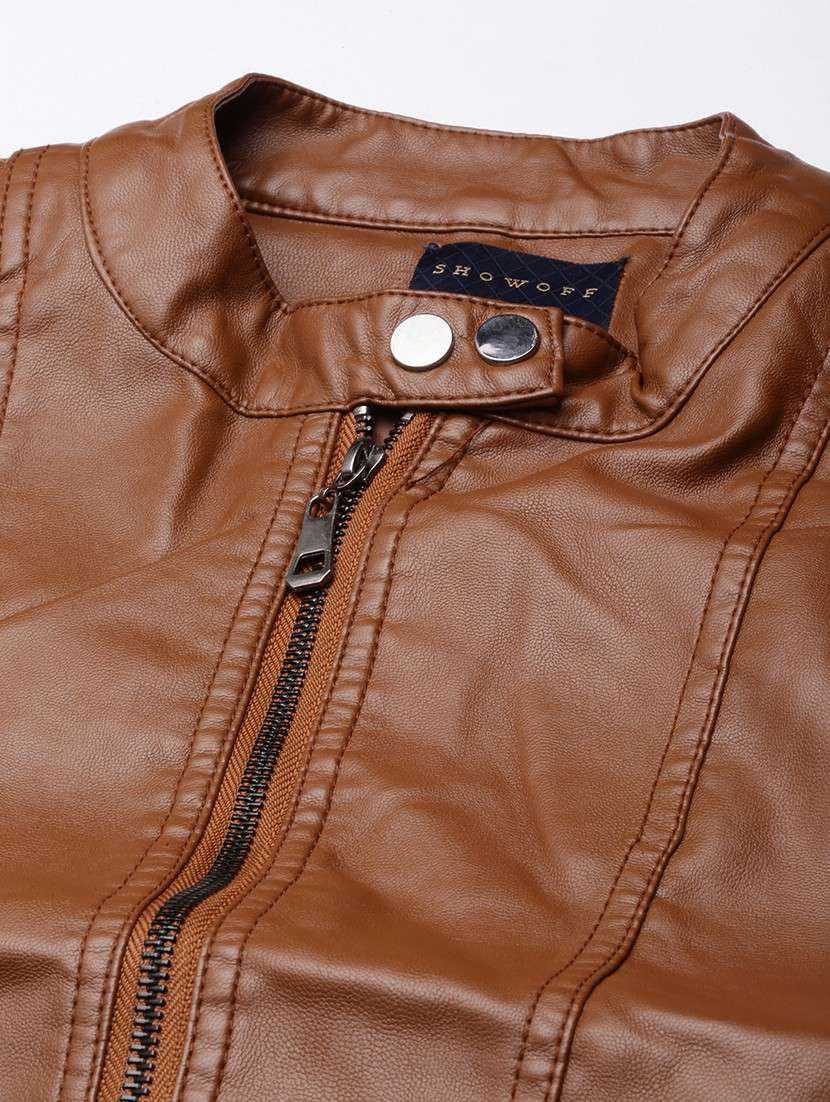 brown solid bomber/biker jacket - 21023310 -  Standard Image - 7
