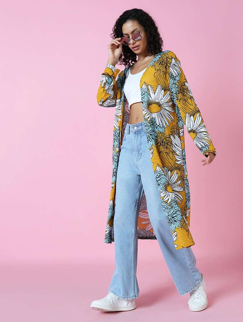 mustard floral printed regular shrug - 21023337 -  Standard Image - 2