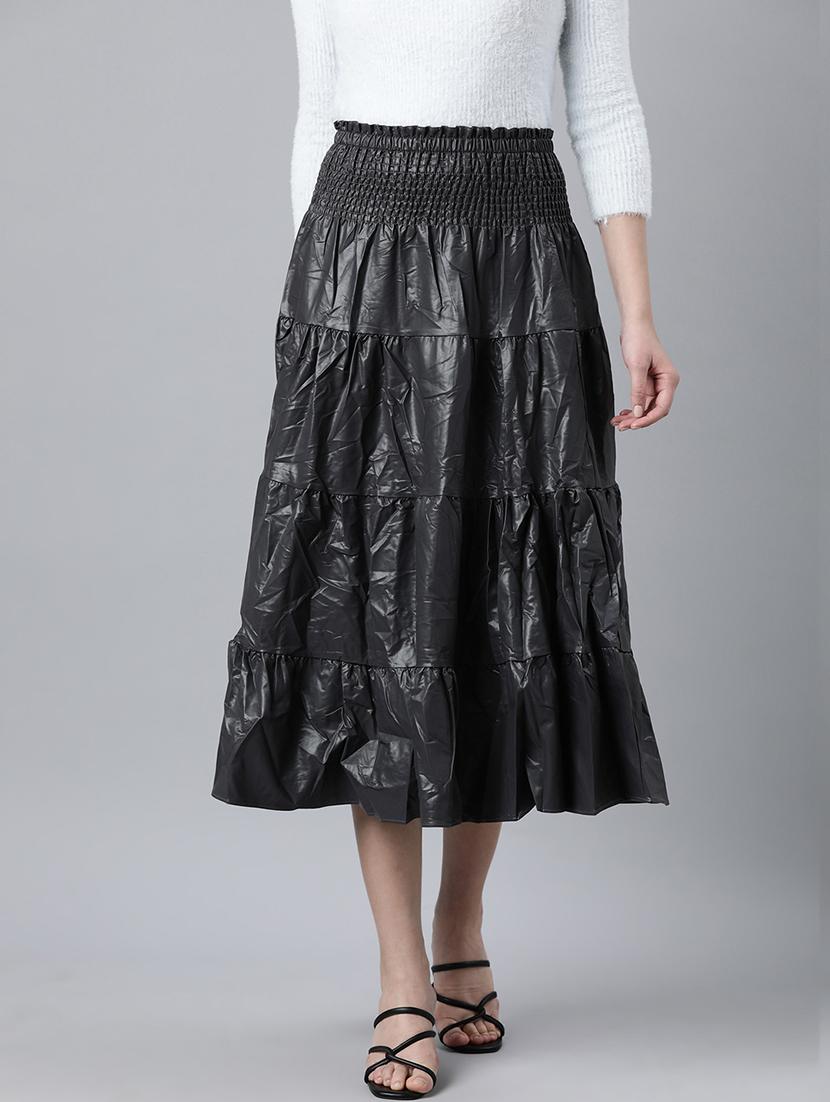 women mid-rise solid tiered skirt - 21023392 - Zoom Image - 0