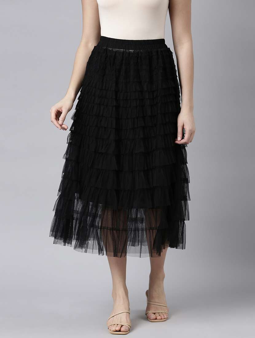 women mid-rise solid layered skirt