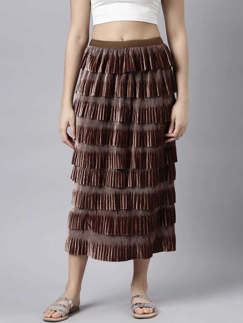 women mid-rise solid layered skirt